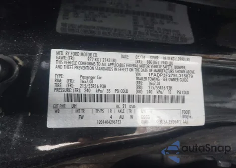 2014 Ford Focus Se from USA, damaged, VIN 1FADP3F27EL315879